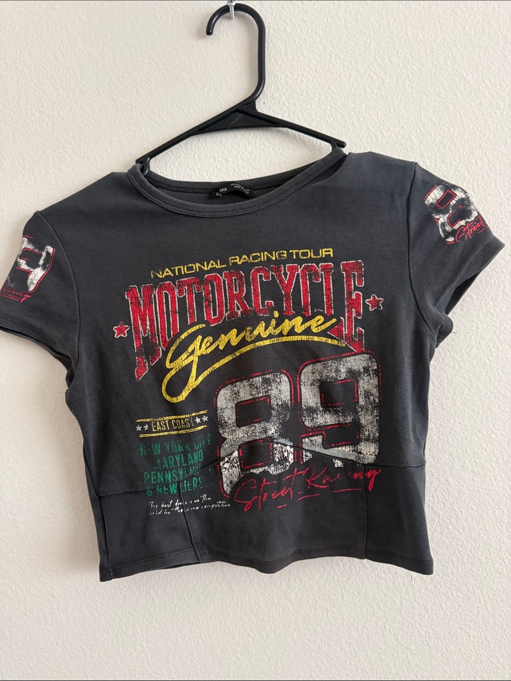 Bershka Black Motorcycle Graphic Tee with Red & Yellow Accents